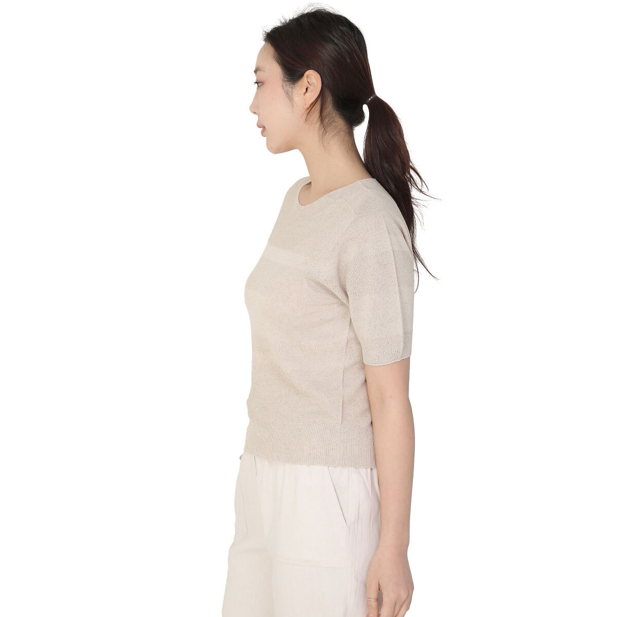 베네뜨 여성 홀가먼트 라운드넥 풀오버 - 베이지