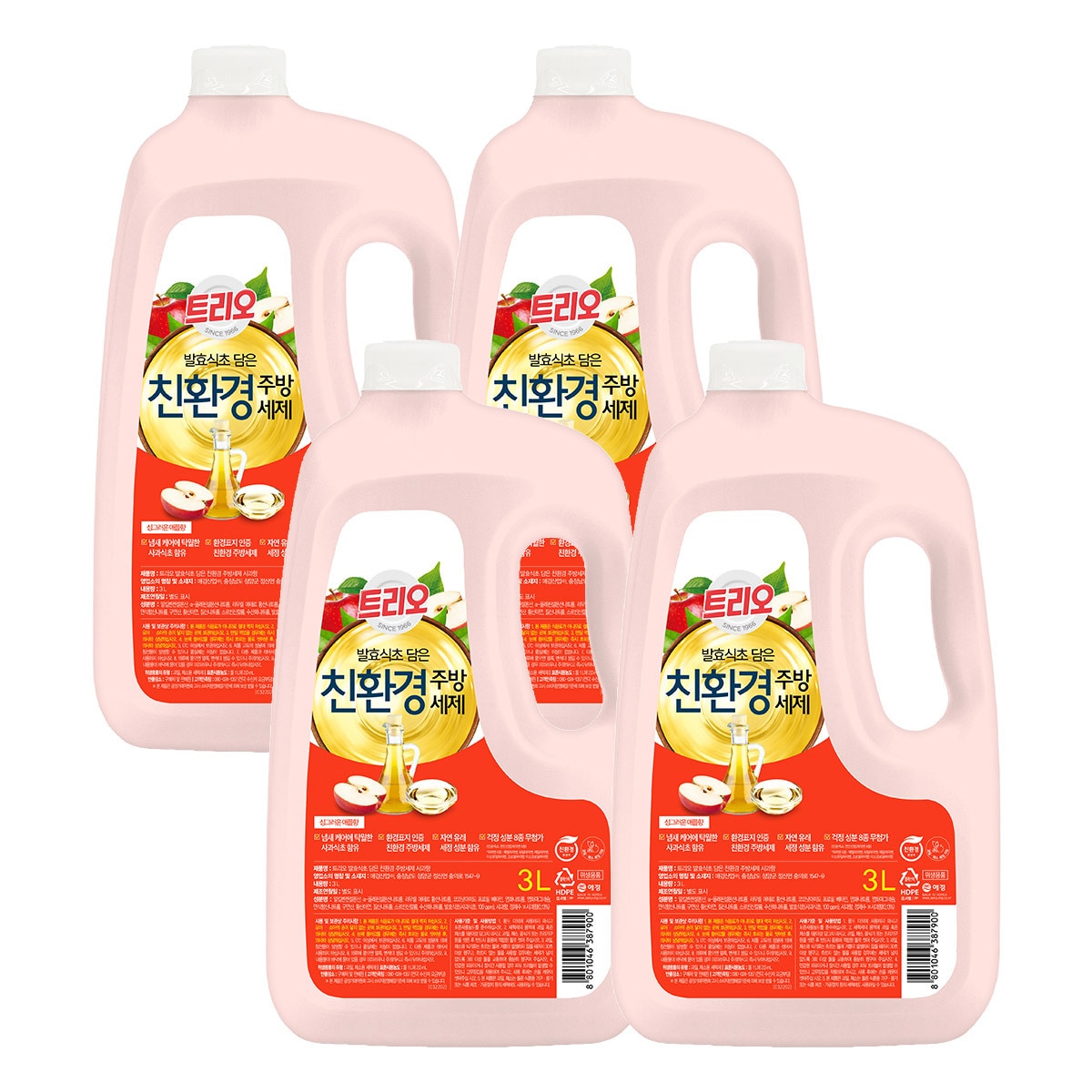 트리오 담은 주방세제 3L x 4 (베이킹소다 / 발효식초) - 발효식초
