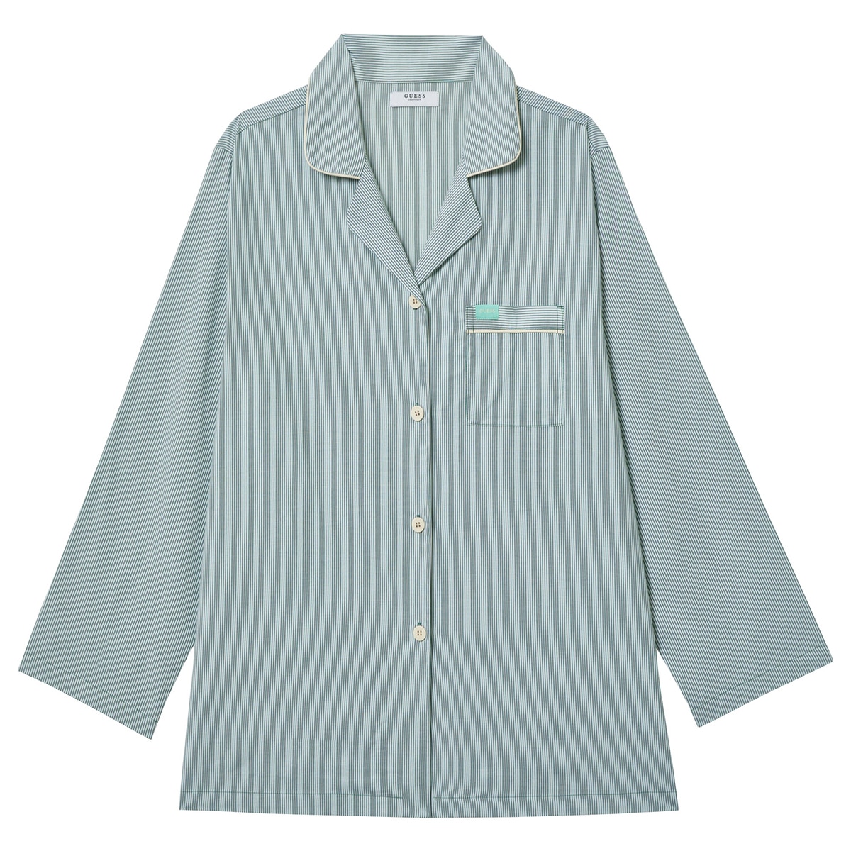 게스 여성 코튼 파자마 세트 - 그린 스트라이프, S