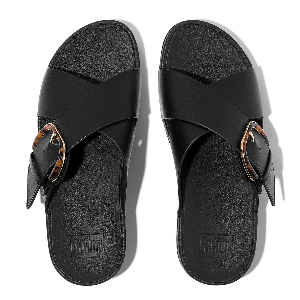 핏플랍 여성용 루루 레진버클크로스 슬라이드 - 올블랙