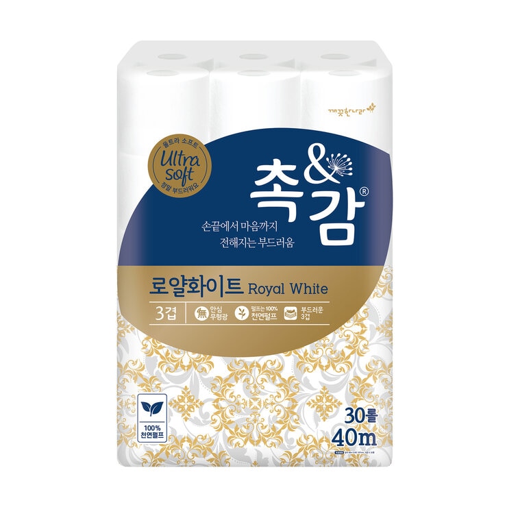 깨끗한나라 촉앤감 로얄화이트화장지40m x 30롤 x 2팩