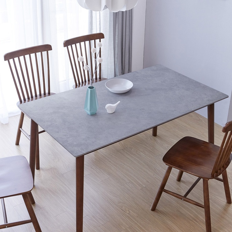 리비니아 TOTO 포세린 세라믹 4인 식탁세트 - 월넛(의자) + 그레이(세라믹 상판),