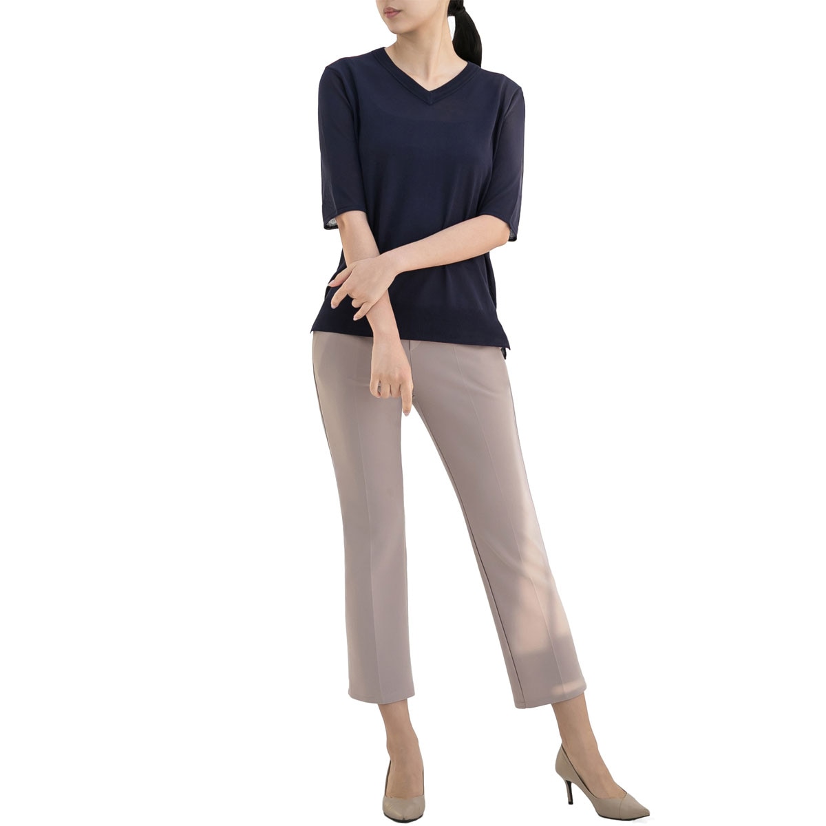 보니스팍스 여성 브이넥 풀오버 니트 - 네이비, L