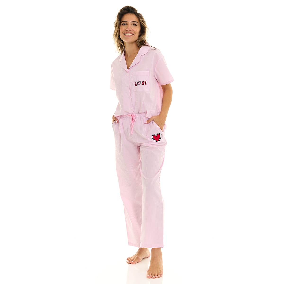 키스 해링 여성 코튼 파자마 세트 - 핑크, M