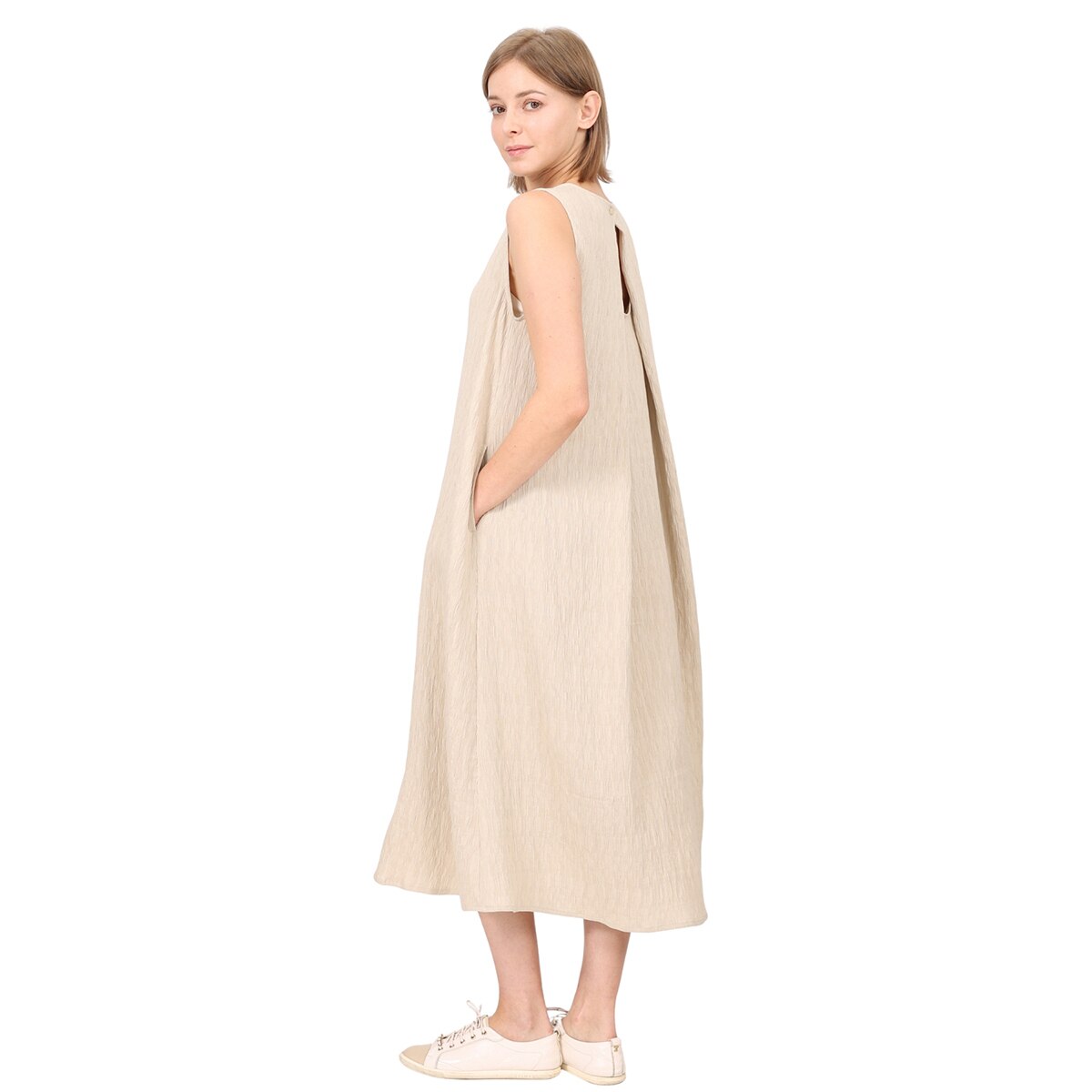 솔레지아 여성 슬리브리스 롱 원피스 - 베이지, M