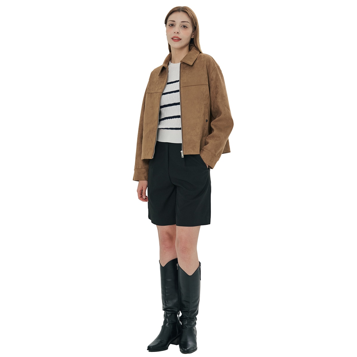 비지트 인 뉴욕 여성 인조 스웨이드 재킷 - 카멜