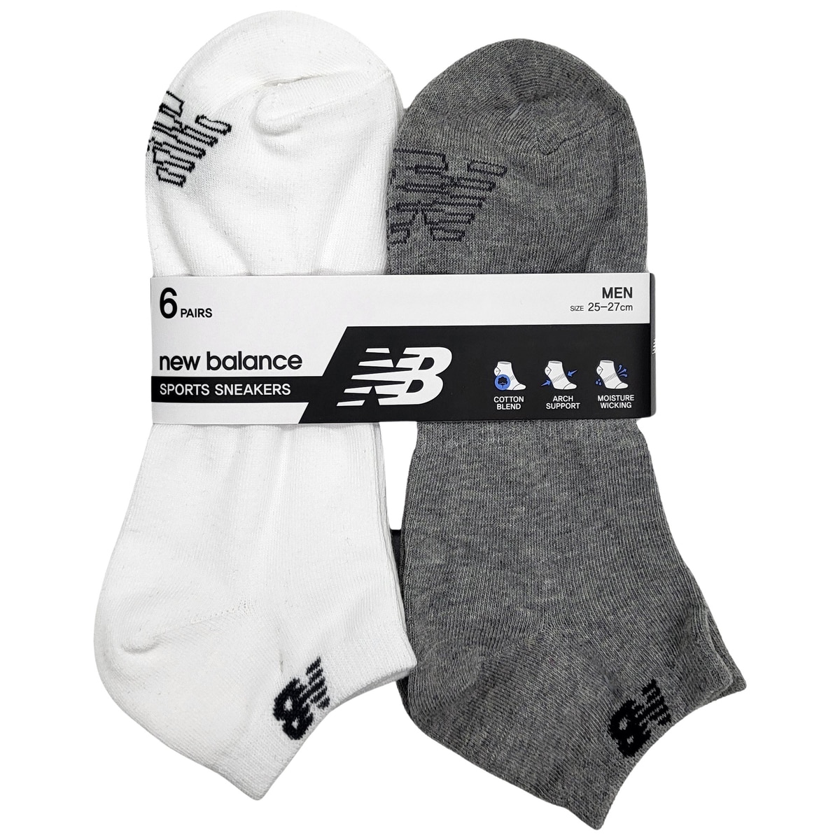 뉴발란스 남성스니커즈 양말 6족 - 화이트/그레이/블랙 뉴발란스 남성스니커즈 양말 6족 - 화이트/그레이/블랙
