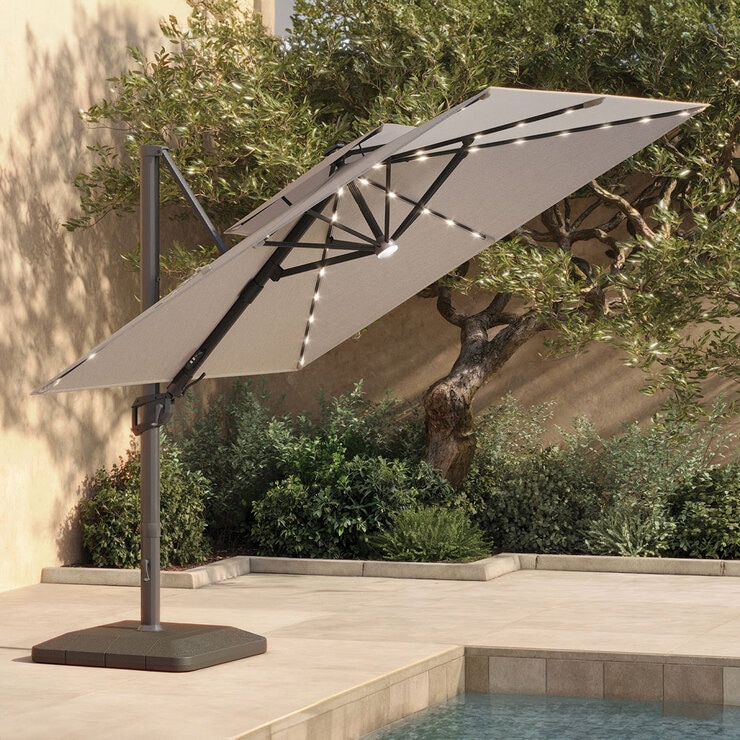 ATLeisure Cantilever Umbrella w/LED Lights, Pebble 1807108