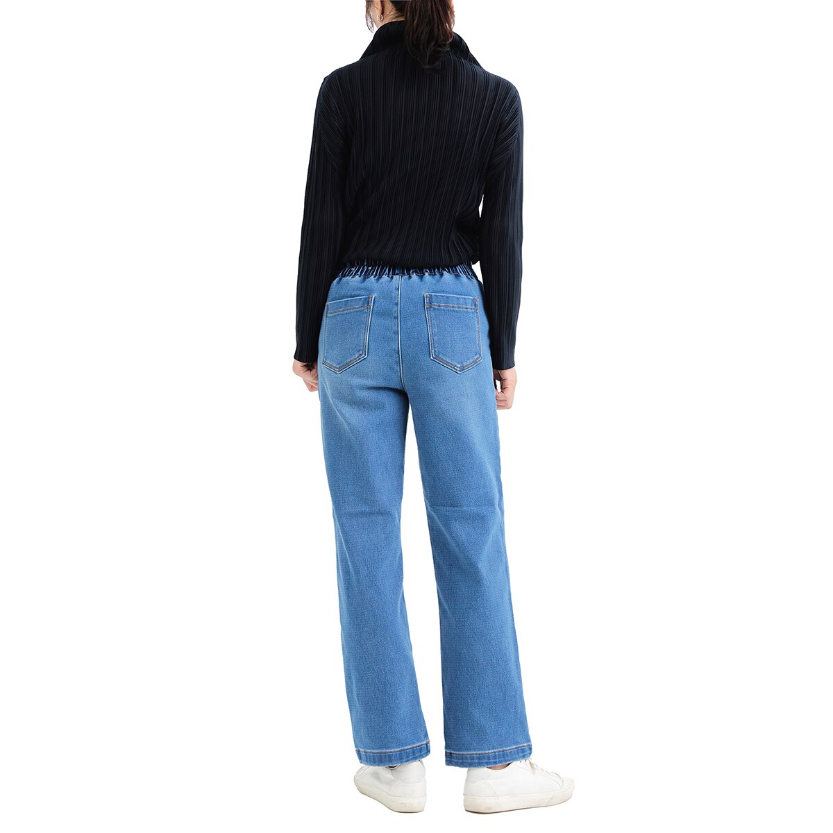 마리끌레르 여성 기모 밴딩 청바지 - 미디엄 블루, L