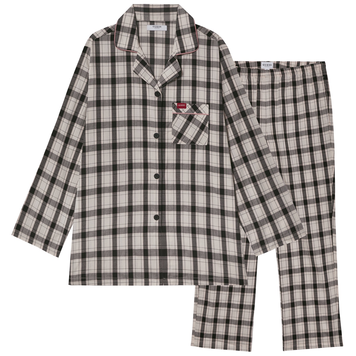 게스 여성 코튼 파자마 세트 - 아이보리 체크, S