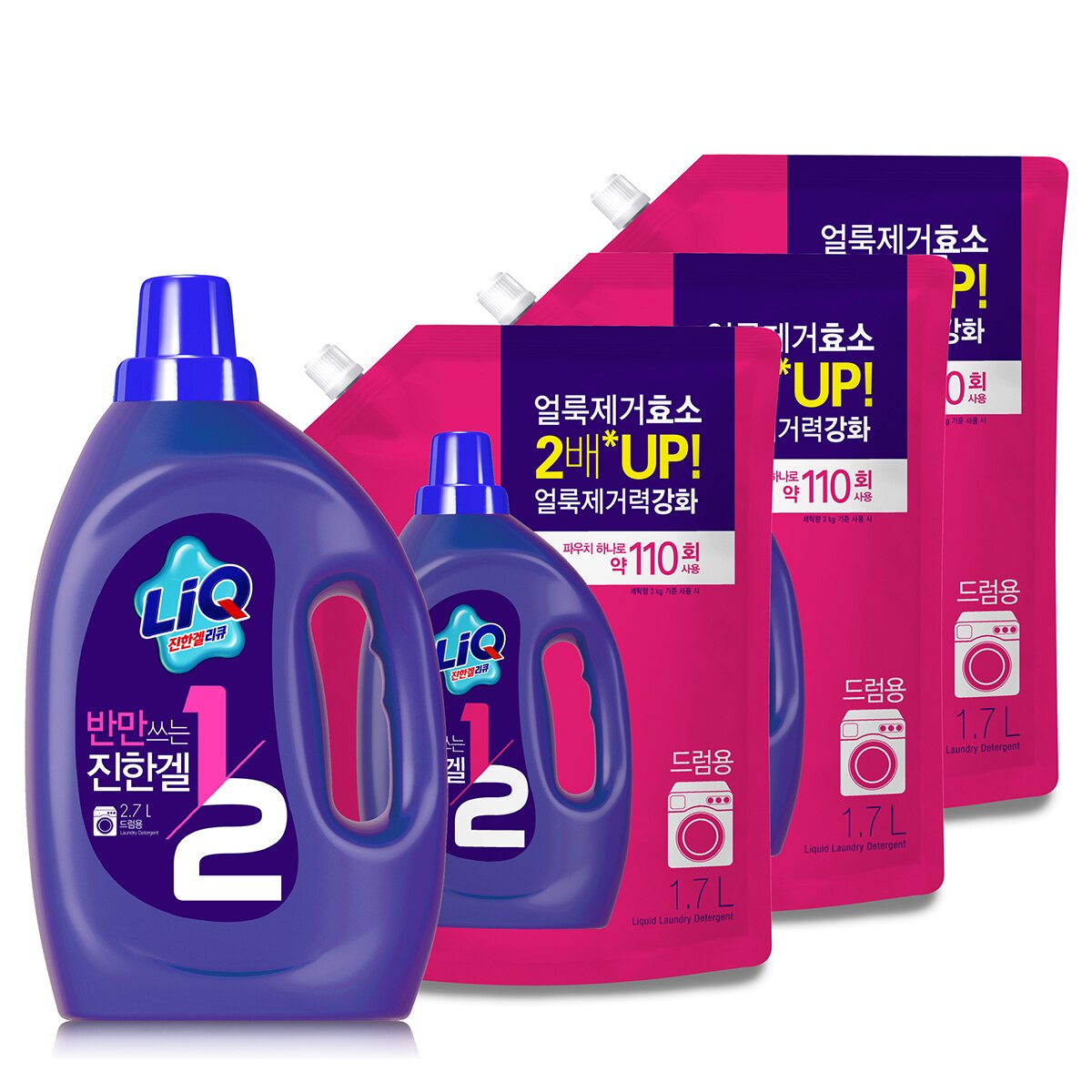 리큐 반만쓰는 진한겔 드럼세탁기용 2.7L & 리필 1.7L x 3 팩