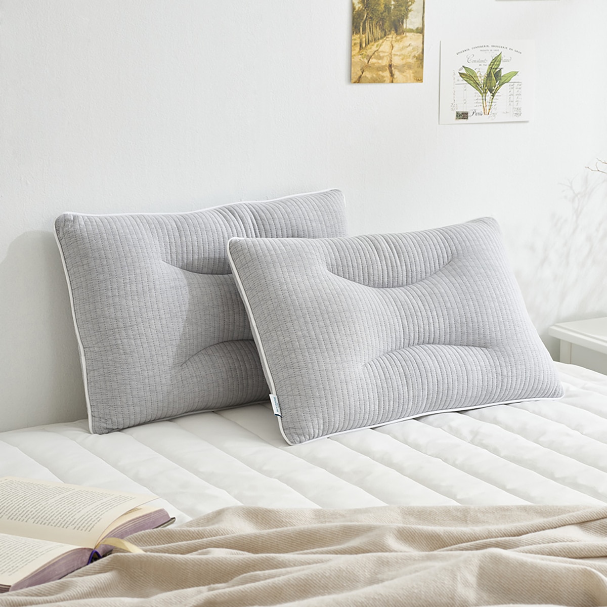 루마인 홈 순면 낮잠 경추 베개 2P - 그레이