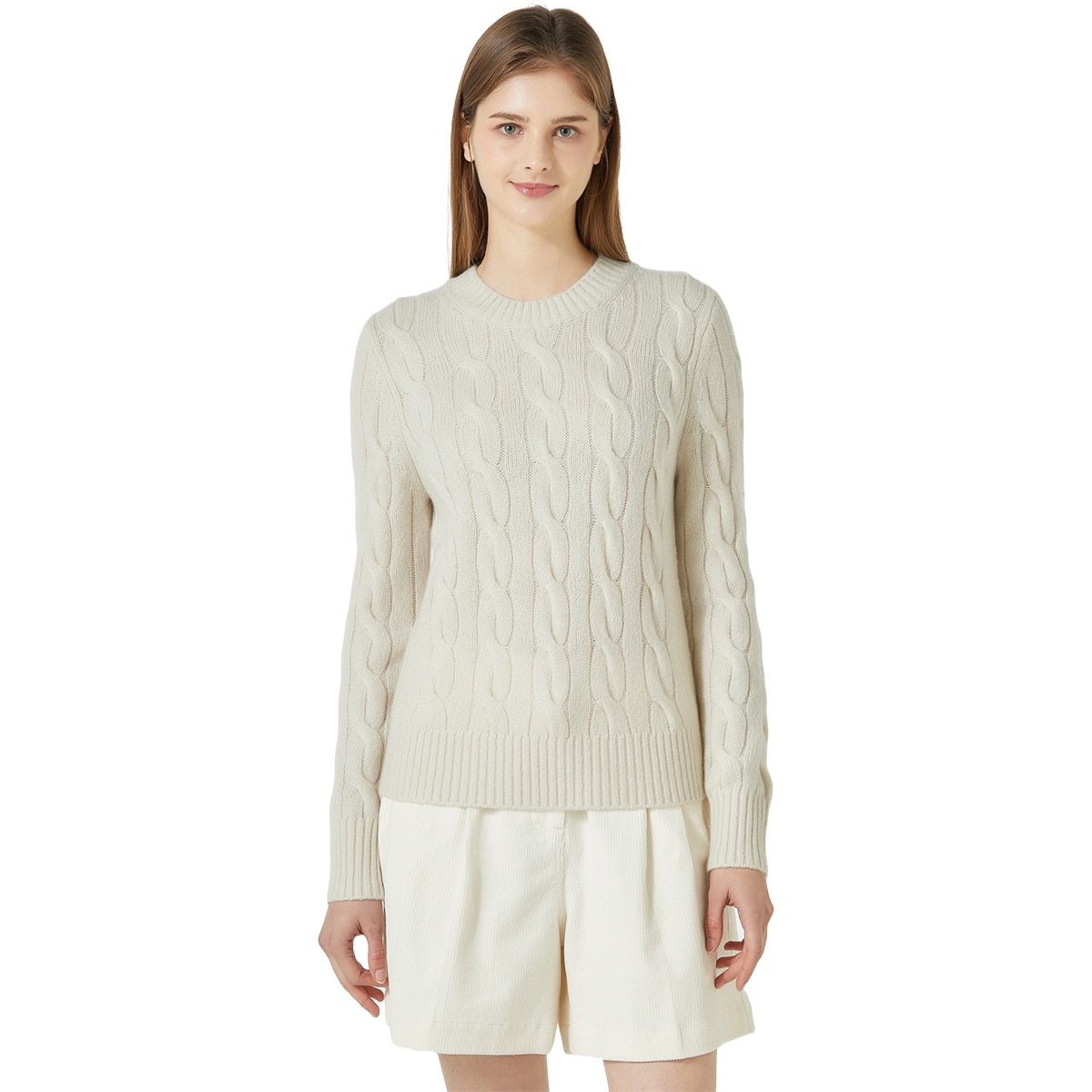 리디아 바인 여성 실크 캐시미어 케이블 스웨터 - 아이보리, L 리디아 바인 여성 실크 캐시미어 케이블 스웨터 - 아이보리, L