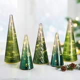 LED 글라스 트리 장식 5개 세트 - 그린