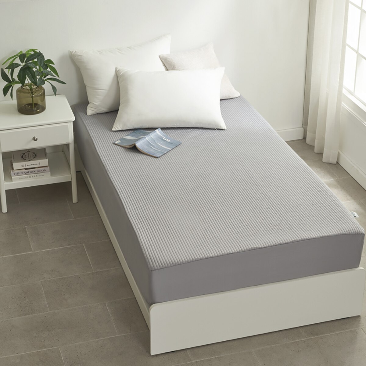 루마인 홈 순면 방수 매트리스 커버 - 싱글, 그레이