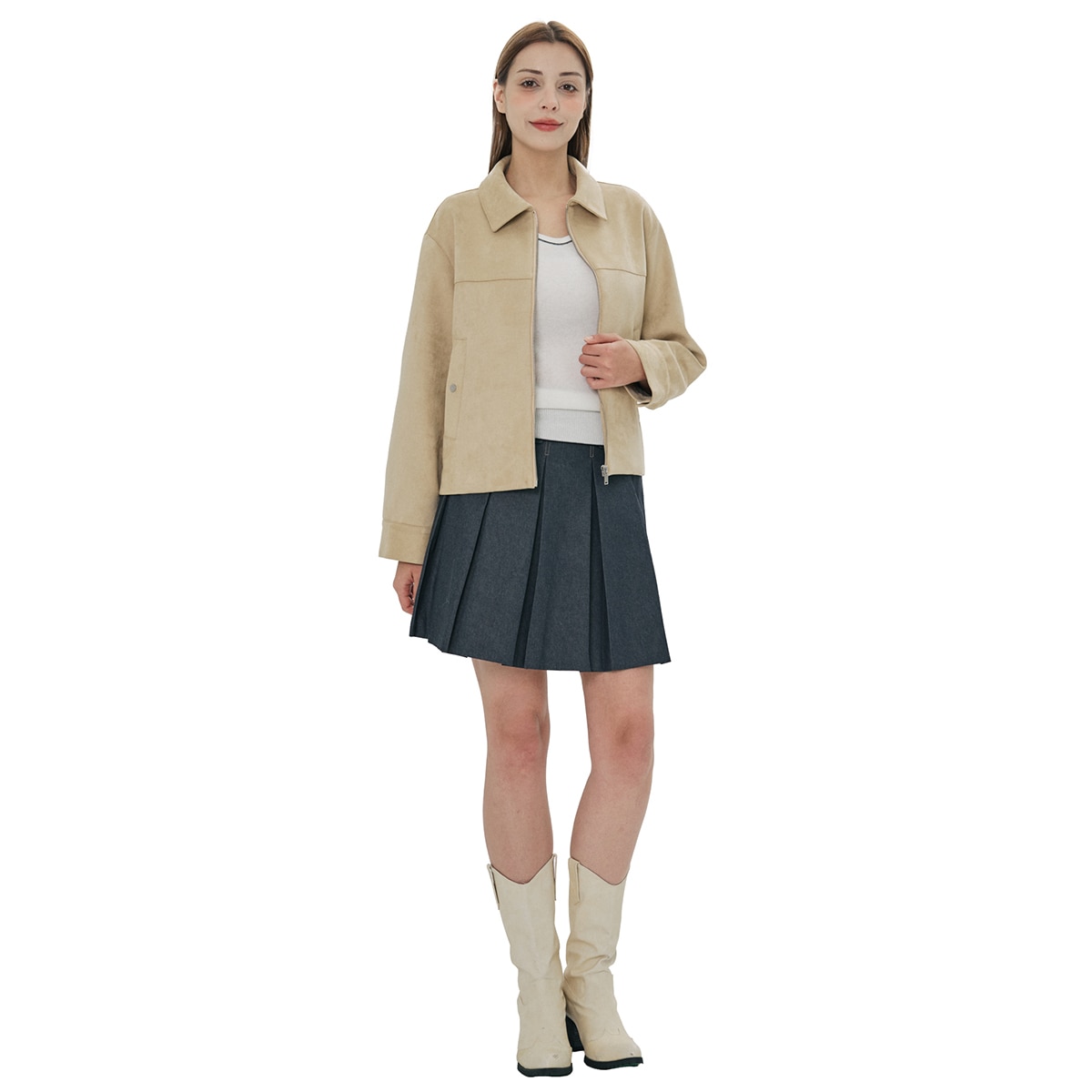 비지트 인 뉴욕 여성 인조 스웨이드 재킷 - 베이지, M