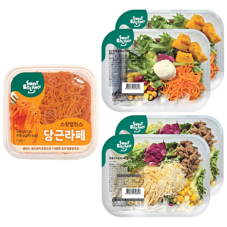 스윗밸런스 당근라페 650g + 샐러드 2종 4팩 820g 스윗밸런스 당근라페 650g + 샐러드 2종 4팩 820g