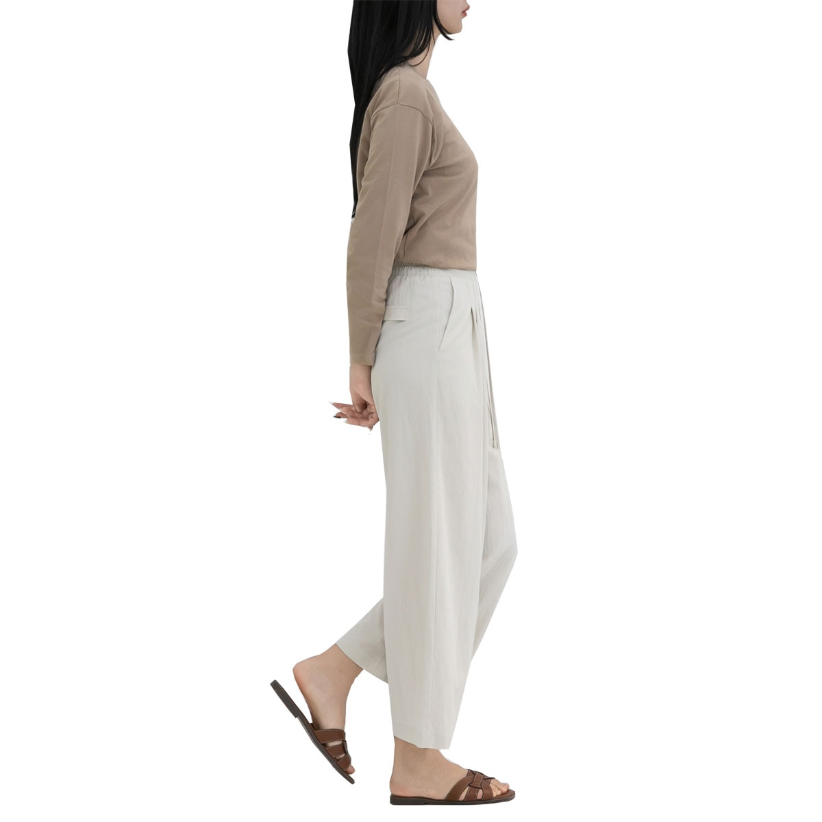 르샵 여성 핀턱 와이드 팬츠 - 라이트 베이지, M