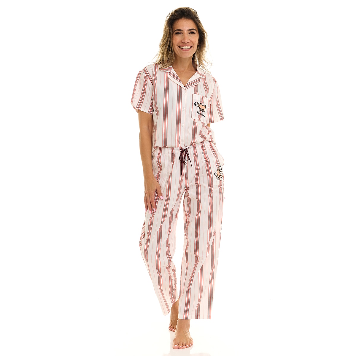 키스 해링 여성 코튼 파자마 세트 - 아이보리, M