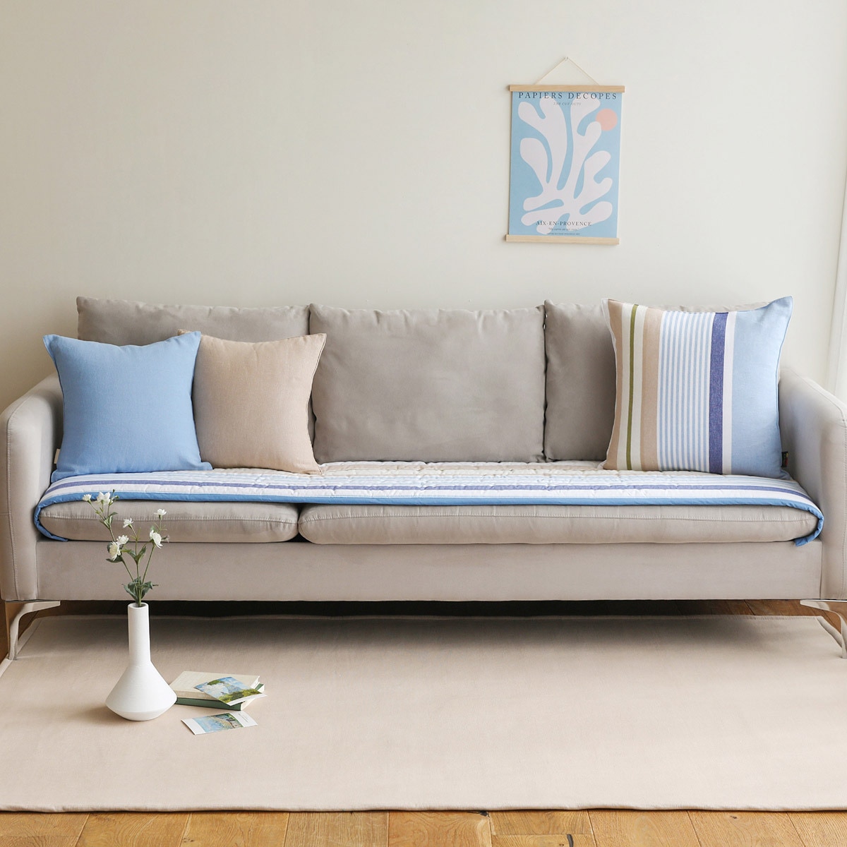 오리고 20수 누빔 면 소파패드 65x205cm - 컬러 오브 브리즈(화이트)