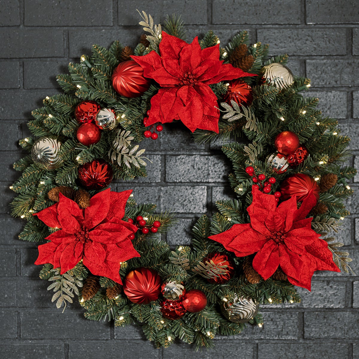 LED 크리스마스 장식용 포인세티아 리스 76cm