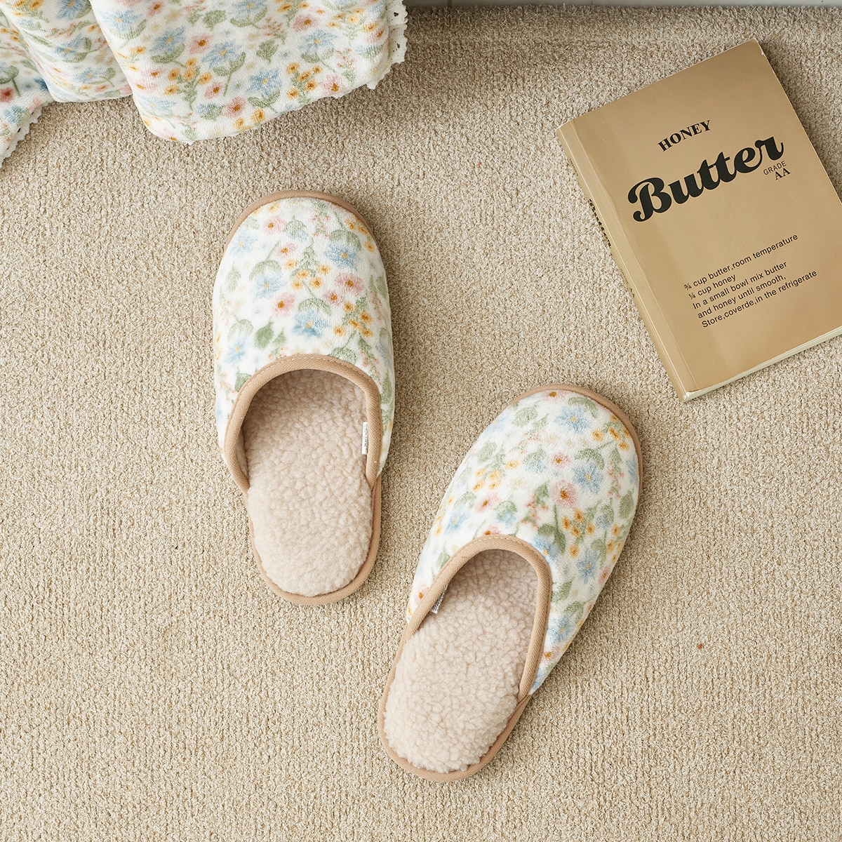 April At Home 플란넬 극세사 담요 슬리퍼 선물세트 - 루미(블루멀티플라워)