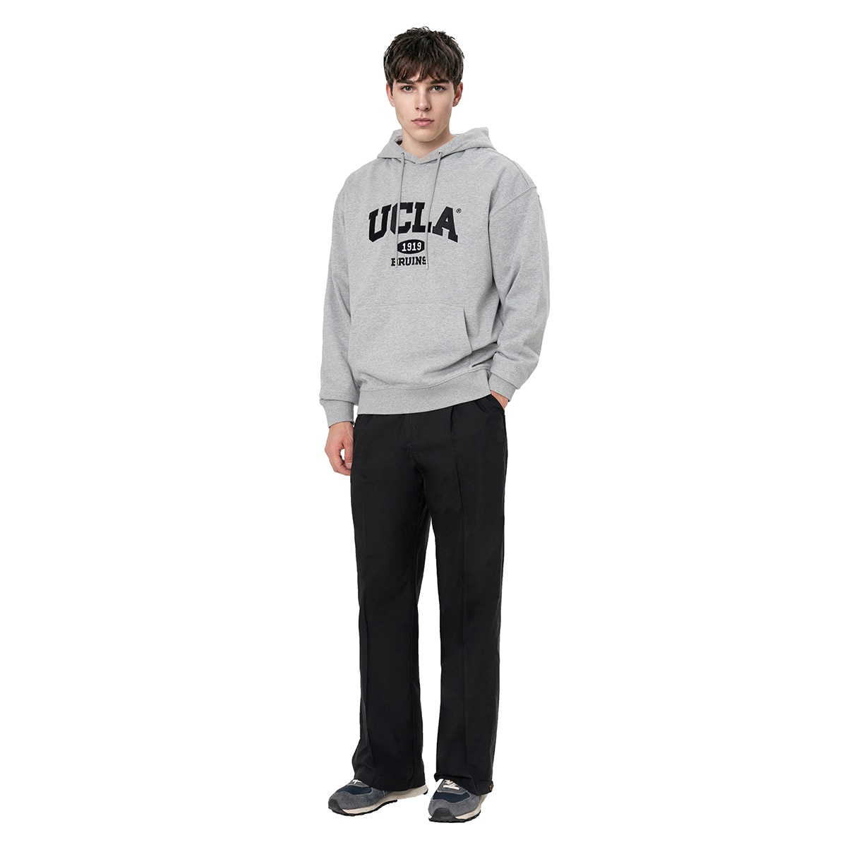 UCLA 남성 베이직 로고 후드 - 멜란지그레이, S