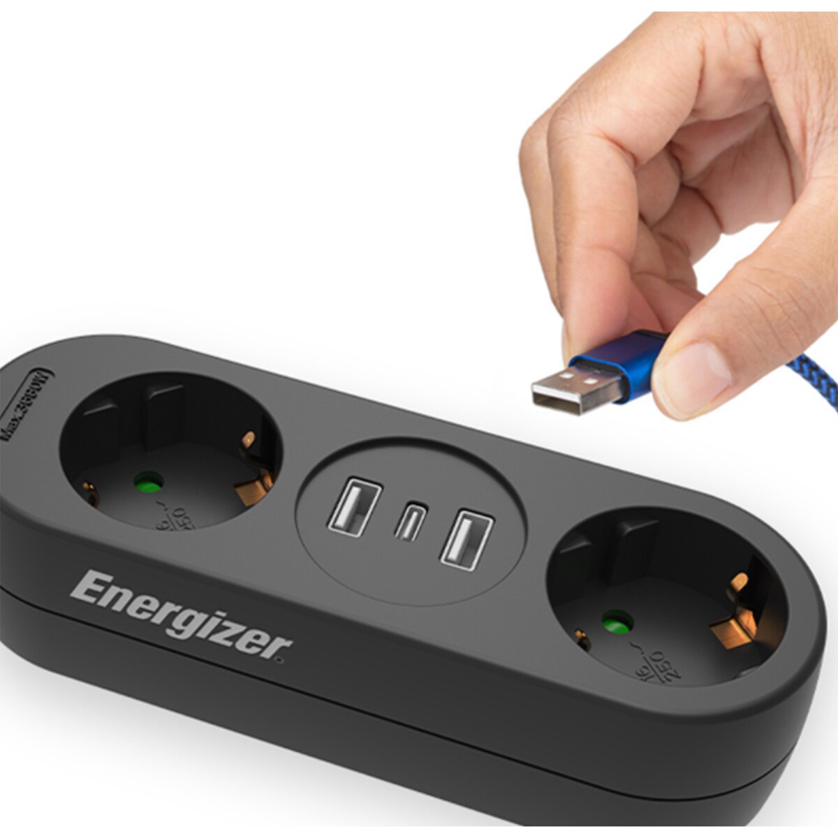 에너자이저 고용량 3680W 2구 USB 멀티탭 2M