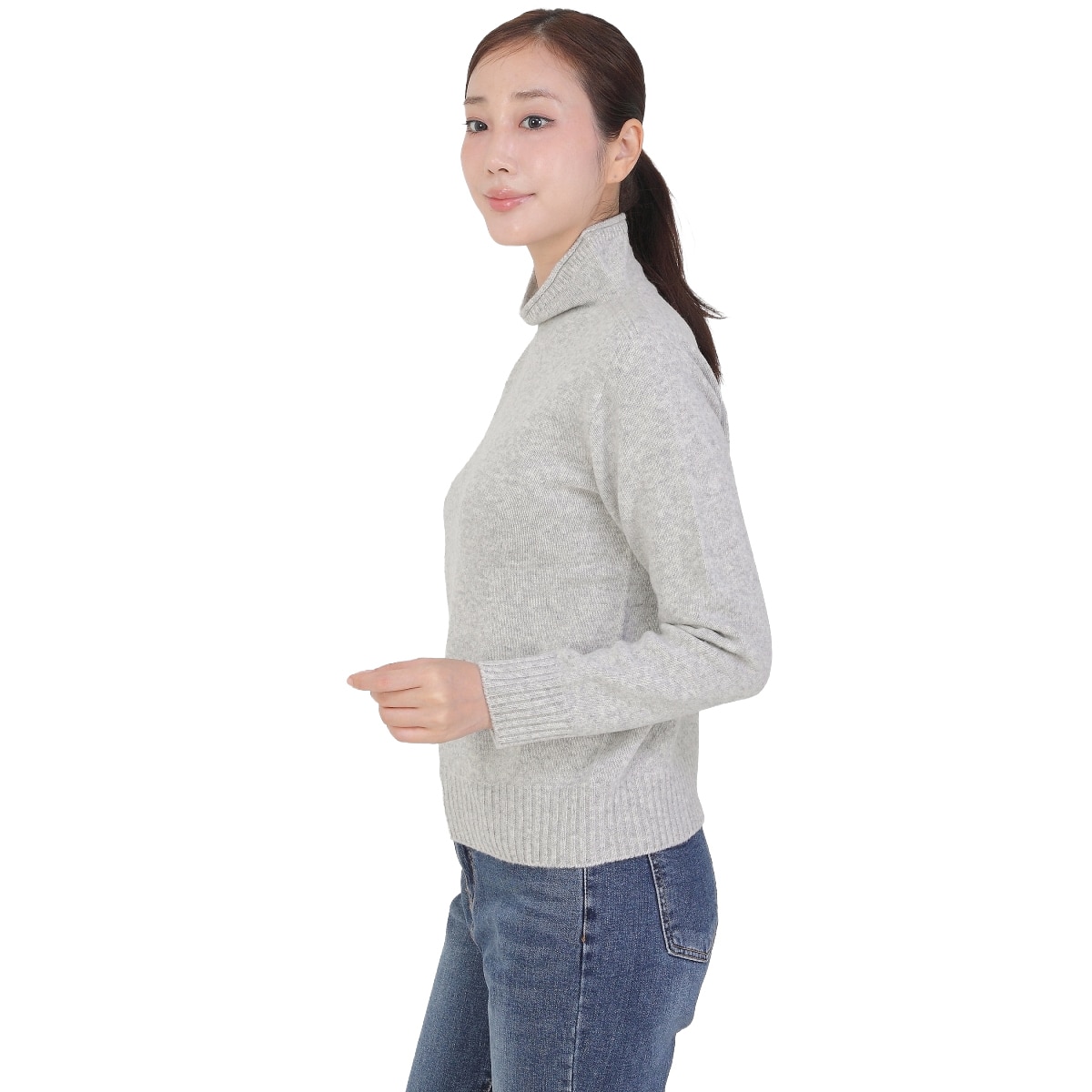 베네뜨 여성 롤헴 하이넥 울캐시미어 스웨터 - 그레이