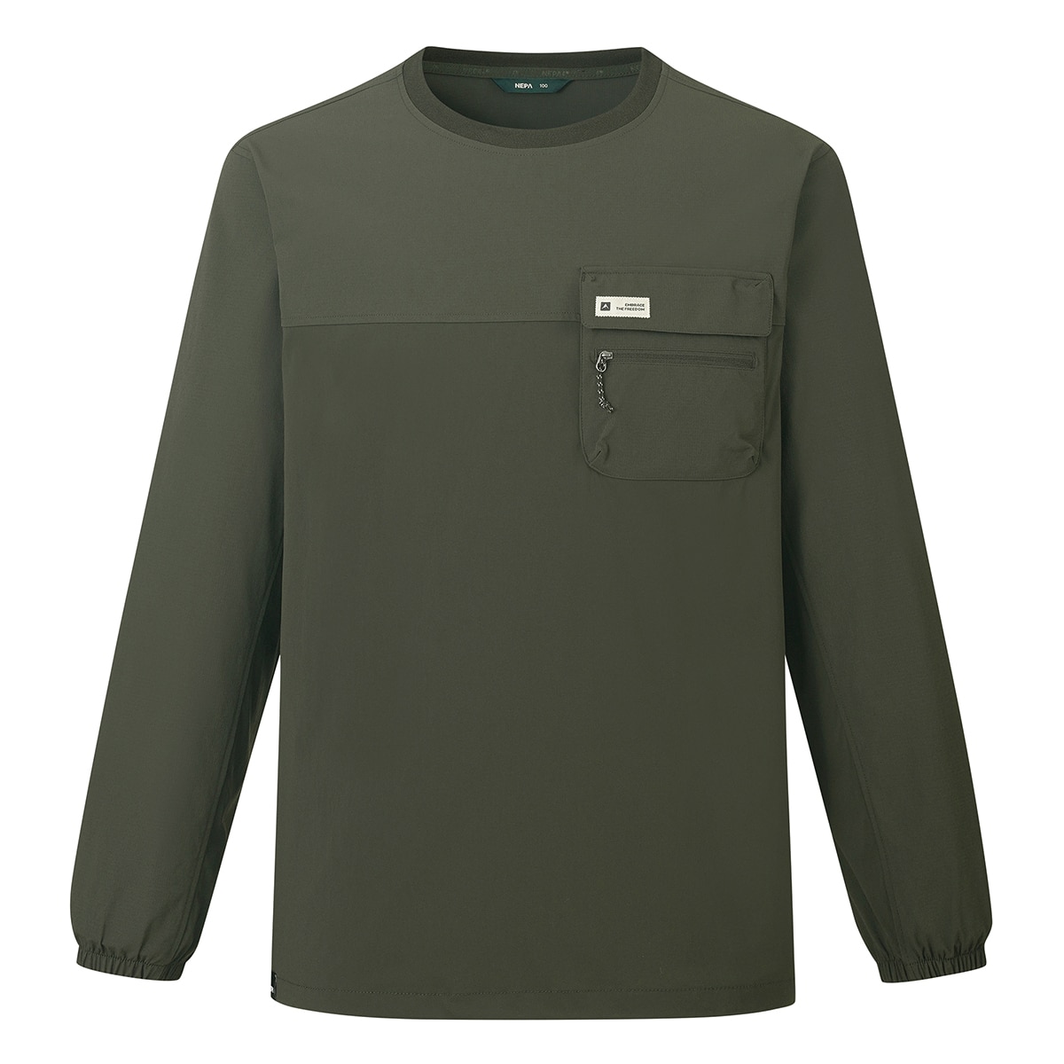 네파 남성 우븐 긴팔 포켓 크루티 - 딥카키