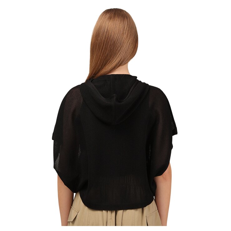 솔레지아 여성 크로셰 니트 후드 집업 케이프 - 블랙, M/L