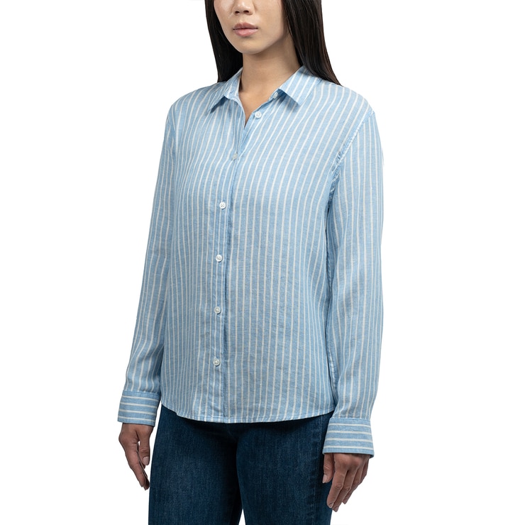 잭스 여성 리넨 스트라이프 셔츠 - 블루, M