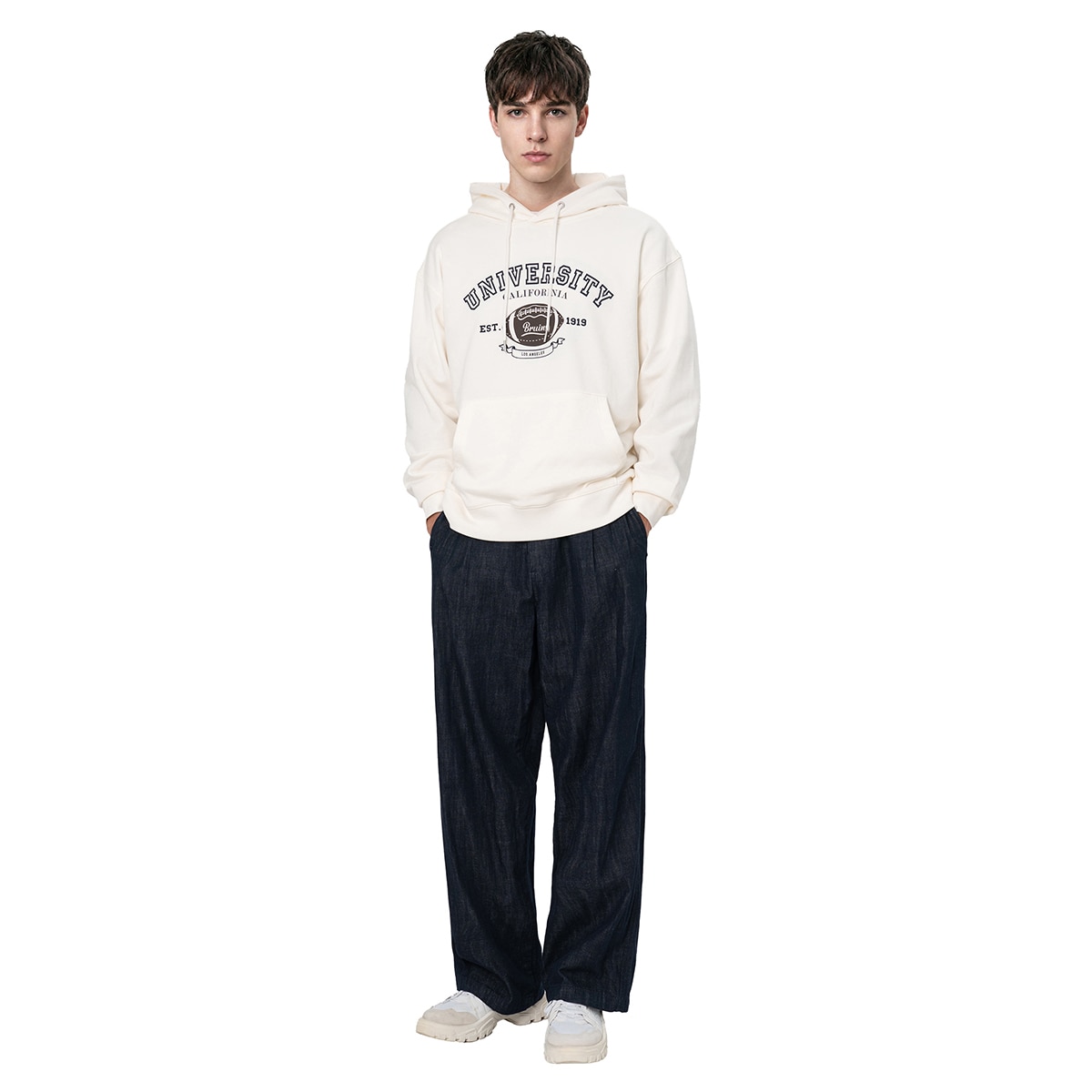 UCLA 남성 베이직 로고 후드 - 아이보리, XL