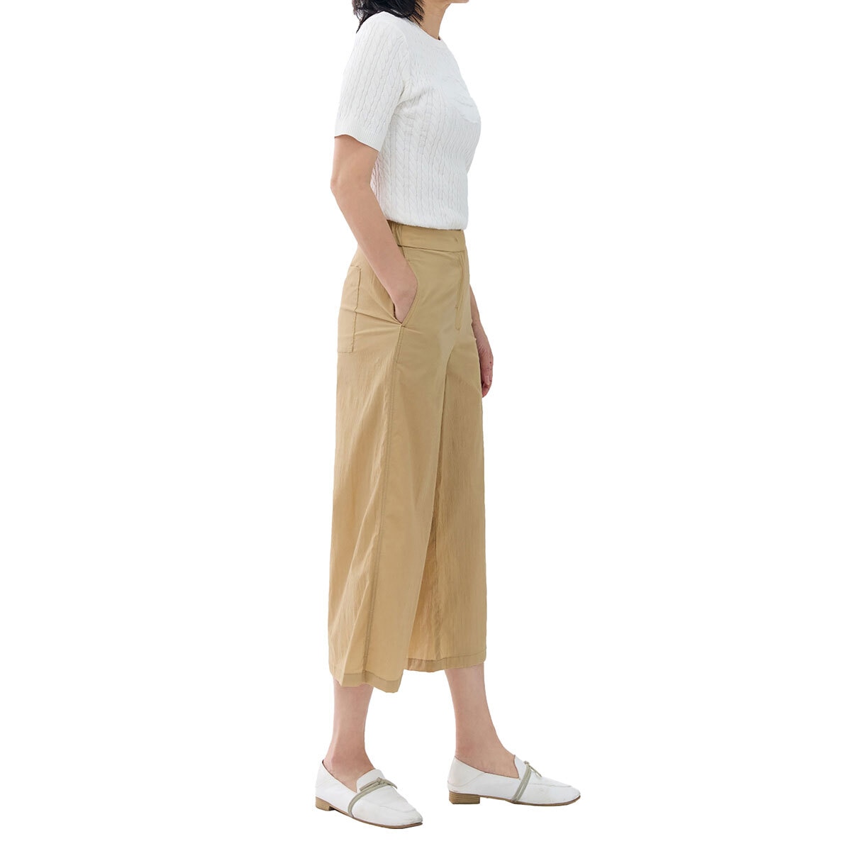 마리끌레르 여성 나일론 혼방 크롭 팬츠 - 베이지