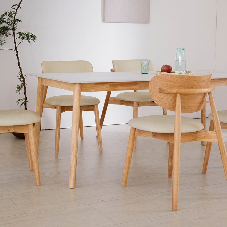 리비니아 노보 6인 세라믹 식탁 세트 - 내츄럴(프레임(식탁&의자))+화이트(세라믹 상판)