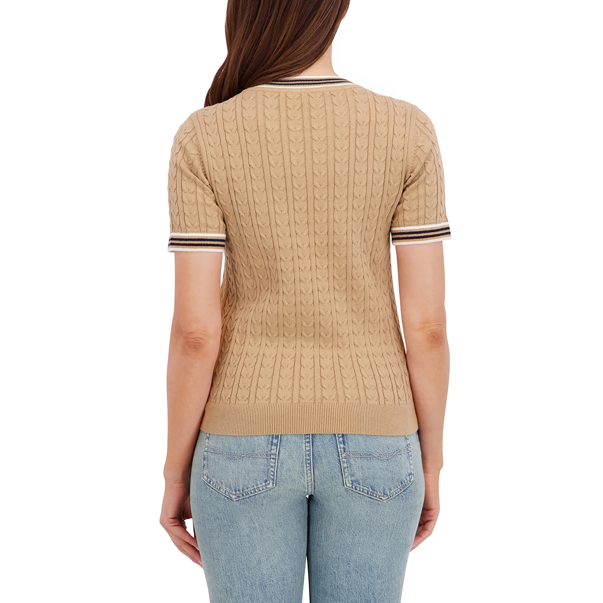 할스톤 여성 케이블 반소매 니트 - 베이지, M