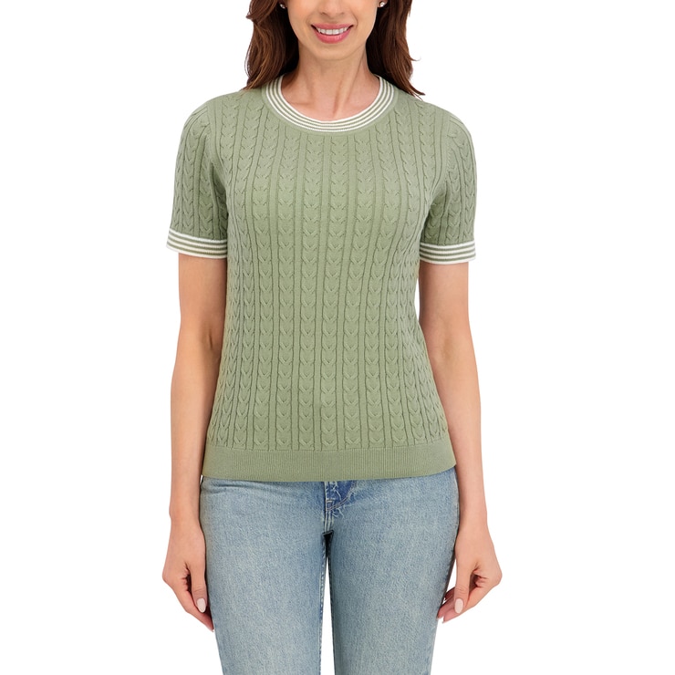 할스톤 여성 케이블 반소매 니트 - 그린