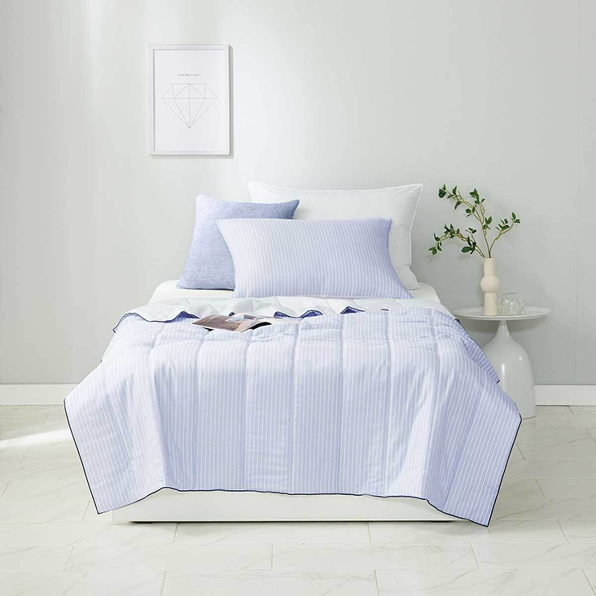 썸니아 모달 냉감 차렵 이불 - 싱글, 블루 스트라이프