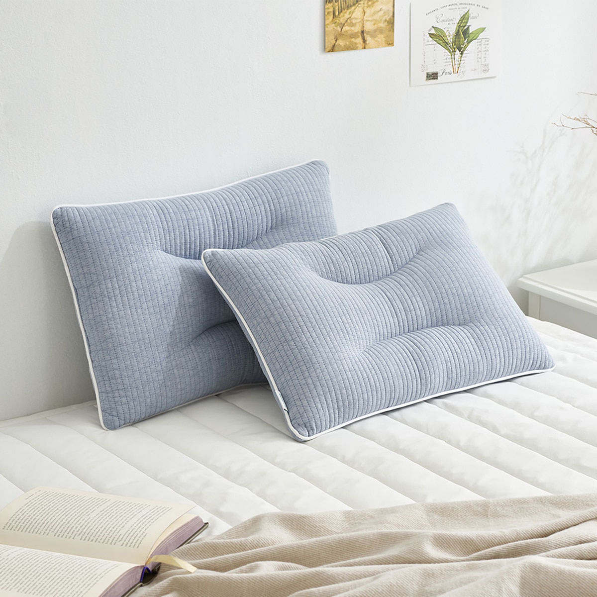 루마인 홈 순면 낮잠 경추 베개 2P - 블루