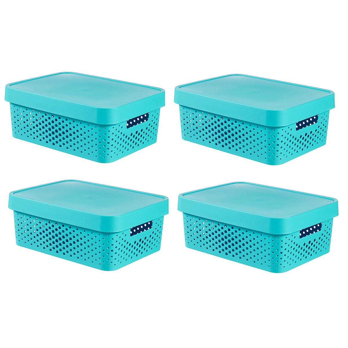 인피니티 수납용 박스 11L 4 Pack, 뚜껑 포함 - 블루