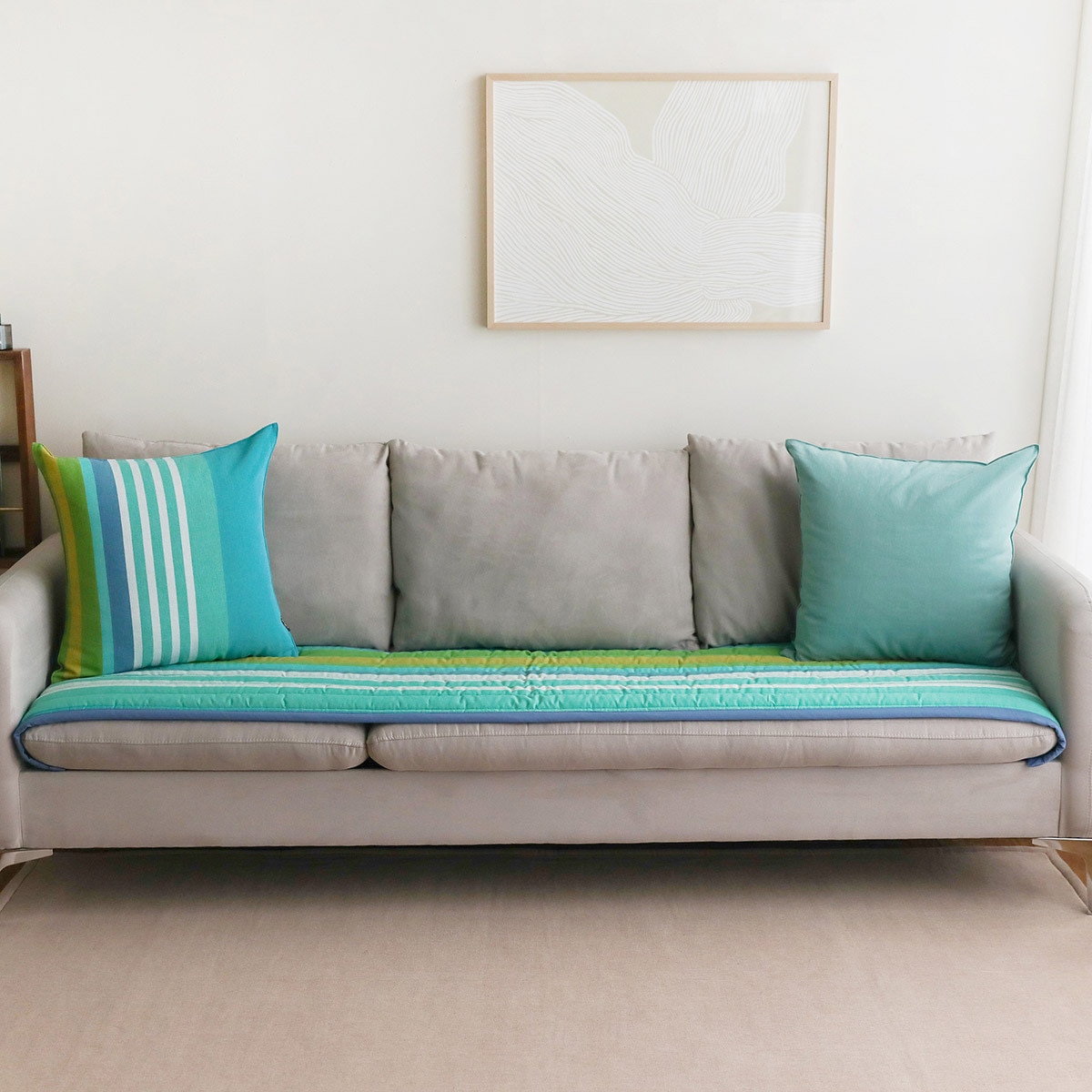 오리고 20수 누빔 면 소파패드 65x205cm - 티티카카 투 더 스카이(민트)