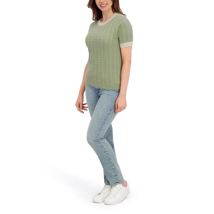 할스톤 여성 케이블 반소매 니트 - 그린