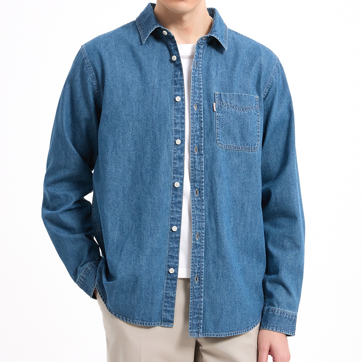 트루릴리젼 남성 긴소매 데님 셔츠 - 미디엄블루, S