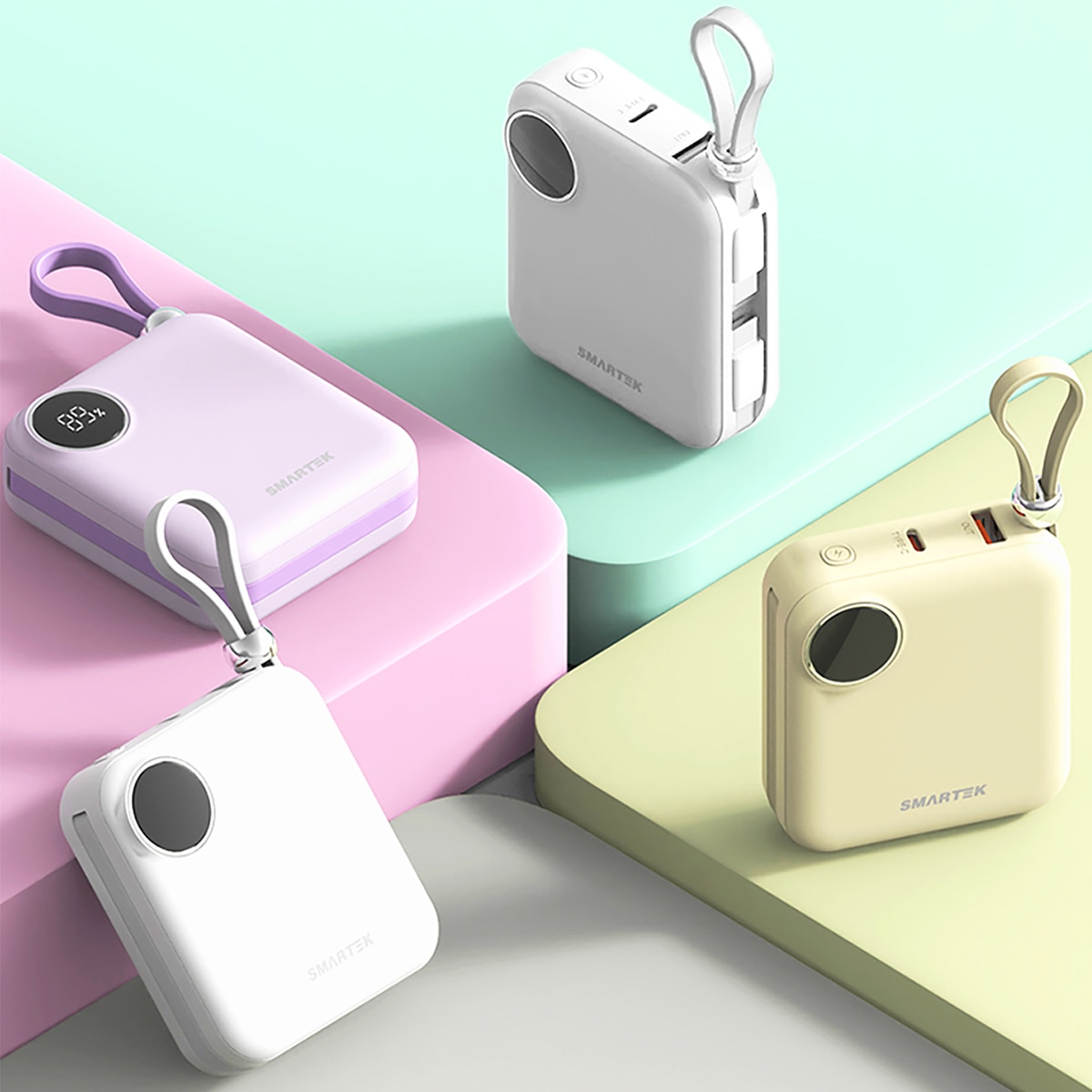 스마텍 케이블 일체형 미니 보조배터리 세트 2P