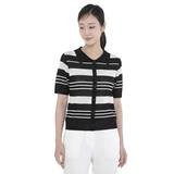 베네뜨 여성 카라 스트라이프 풀오버 니트 - 블랙>오트밀, S