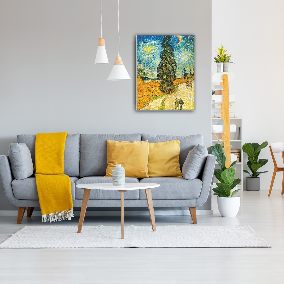 지클레 그림 액자 (80 x 60cm 또는 60 x 80cm) - 고흐, 삼나무와 별이 있는 길