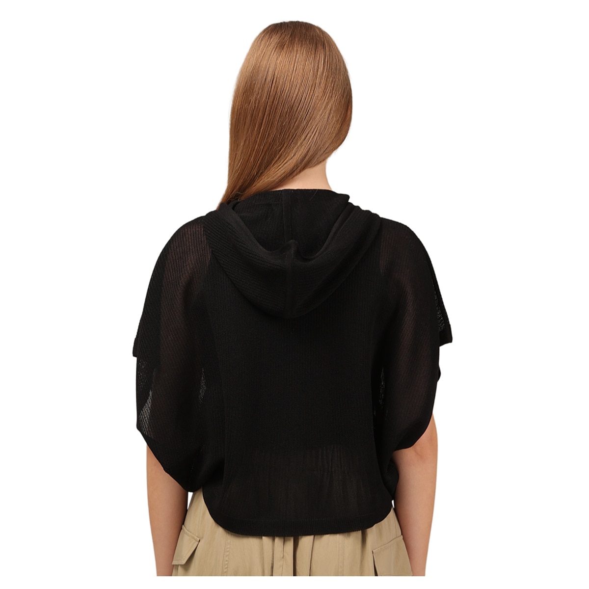 솔레지아 여성 크로셰 니트 후드 집업 케이프 - 블랙, M/L
