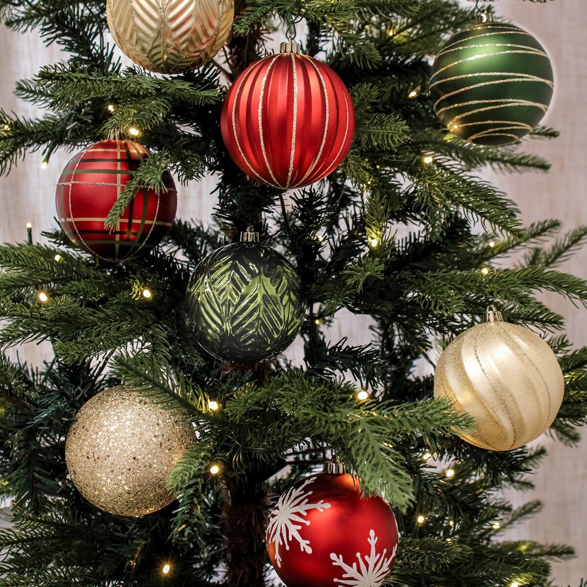크리스마스 100mm 오너먼트 장식 18개 세트 - 레드/그린