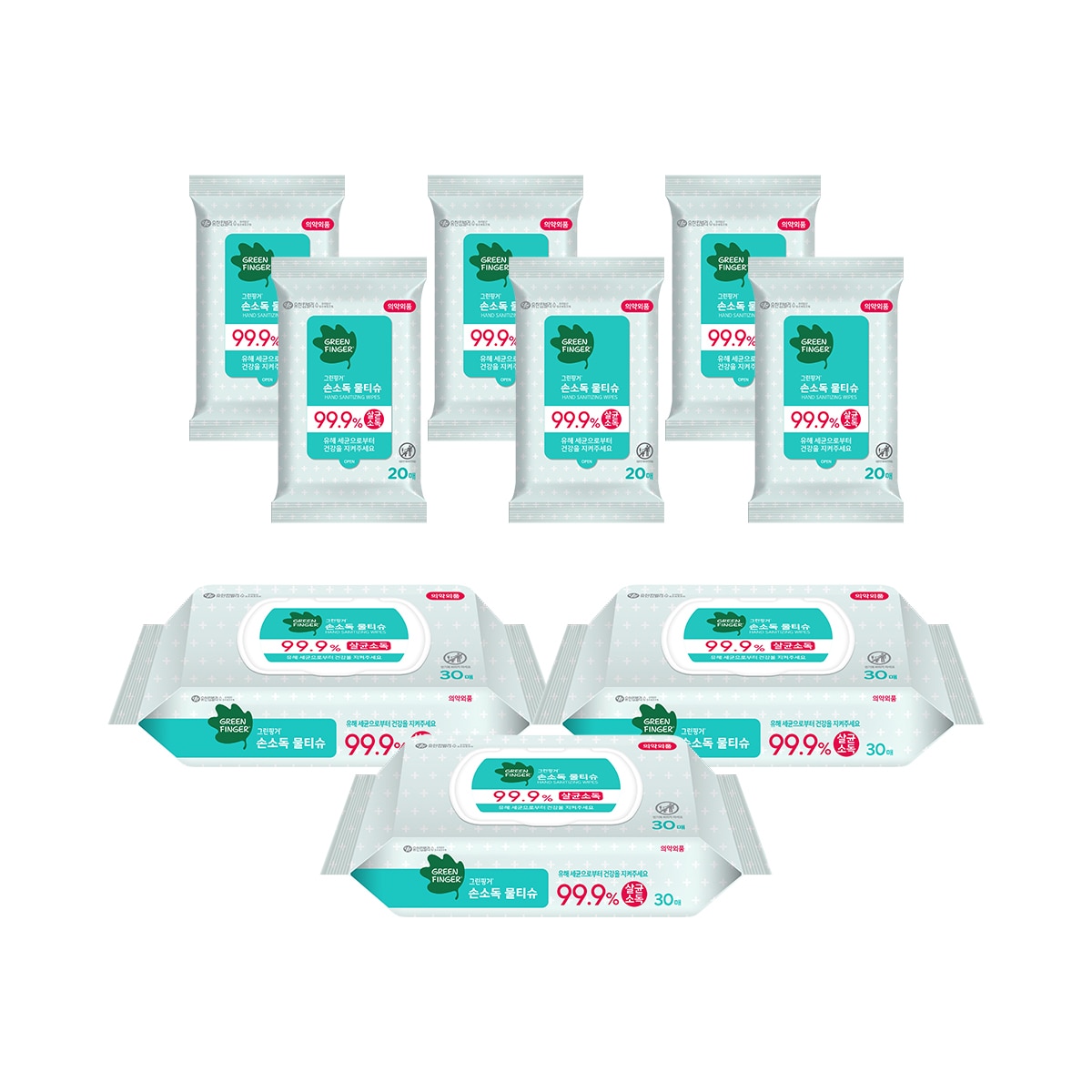 유한킴벌리 그린핑거 손소독 물티슈 210매 - 콤보(30매 x 3 + 20매 x 6)