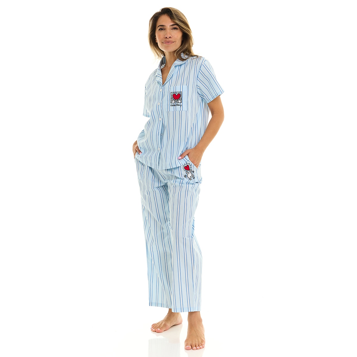 키스 해링 여성 코튼 파자마 세트 - 블루, L